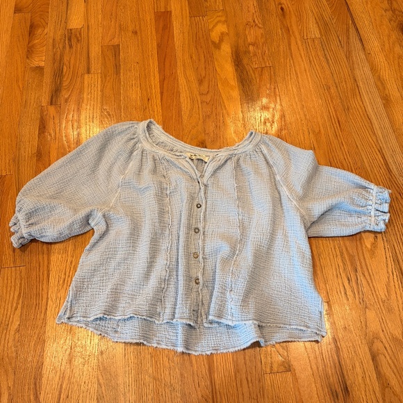 Free People Lucy Cotton Button Front Boho Light Blue Blouse Medum - Picture 2 of 7